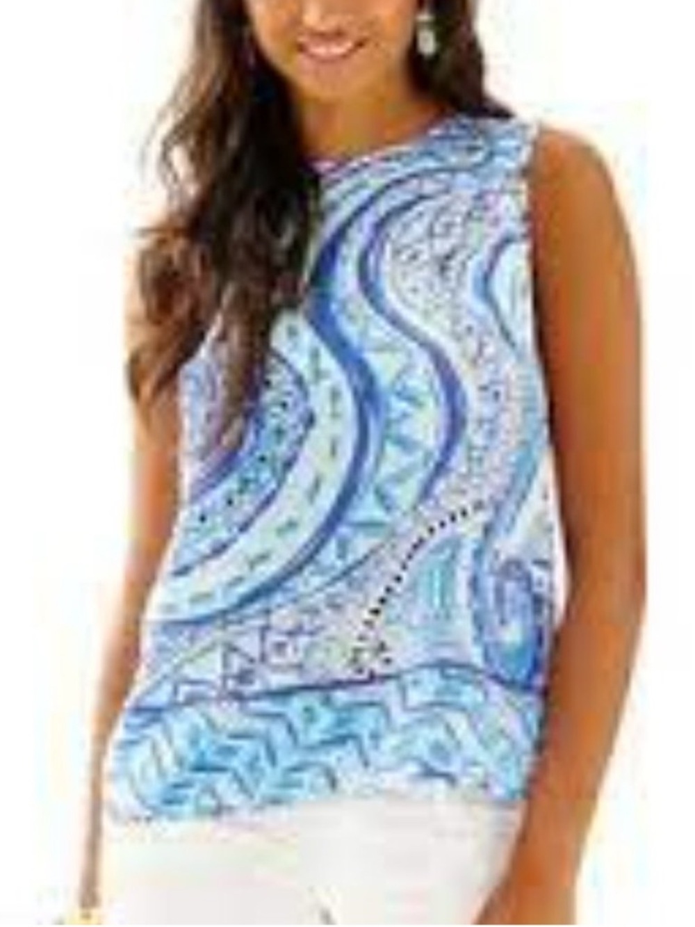 Lilly Pulitzer Silk Blue and White Swirl Silk Top